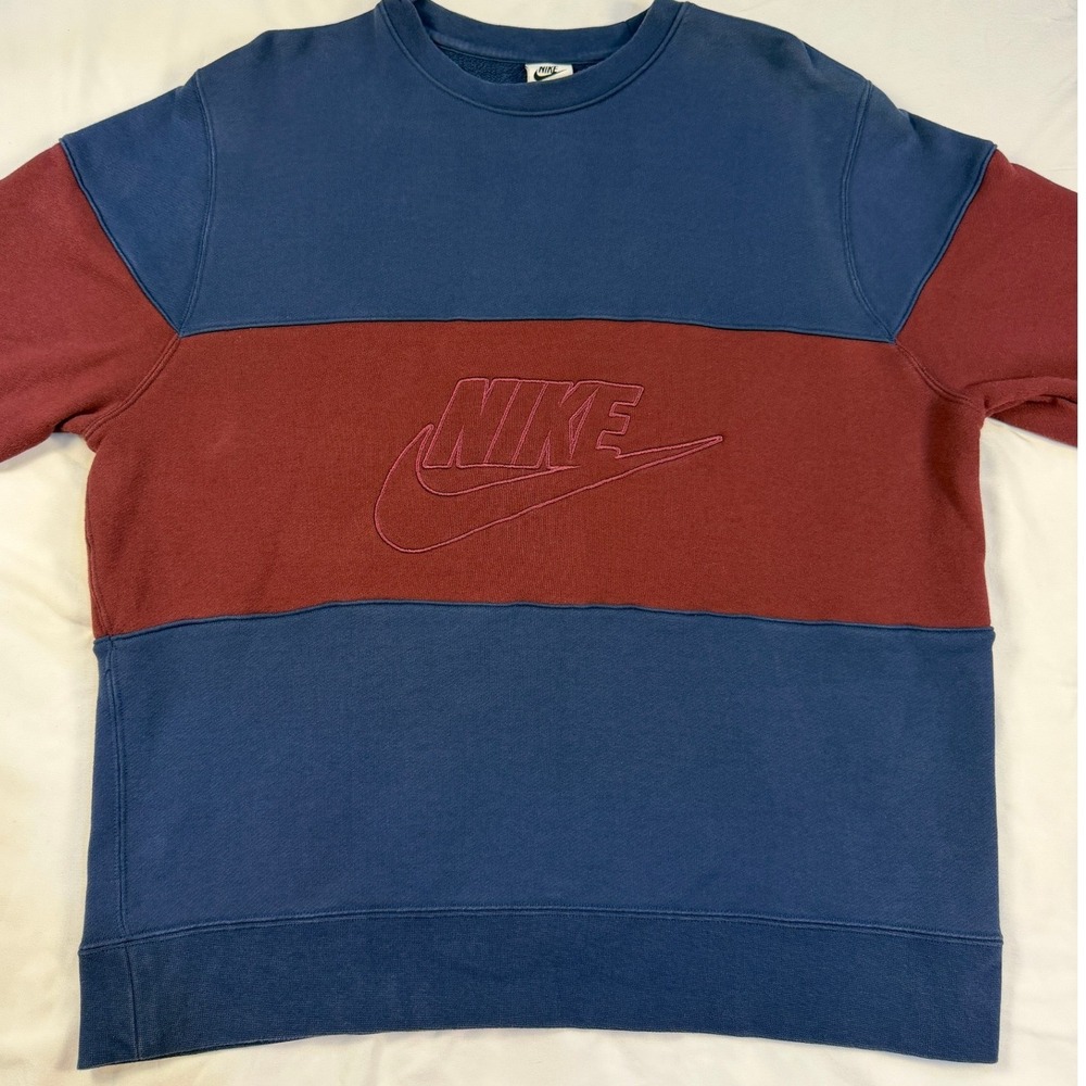 Nike Sportswear Colorblock Crewneck Sweatshirt Navy Burgundy FB7848-410 Mens L